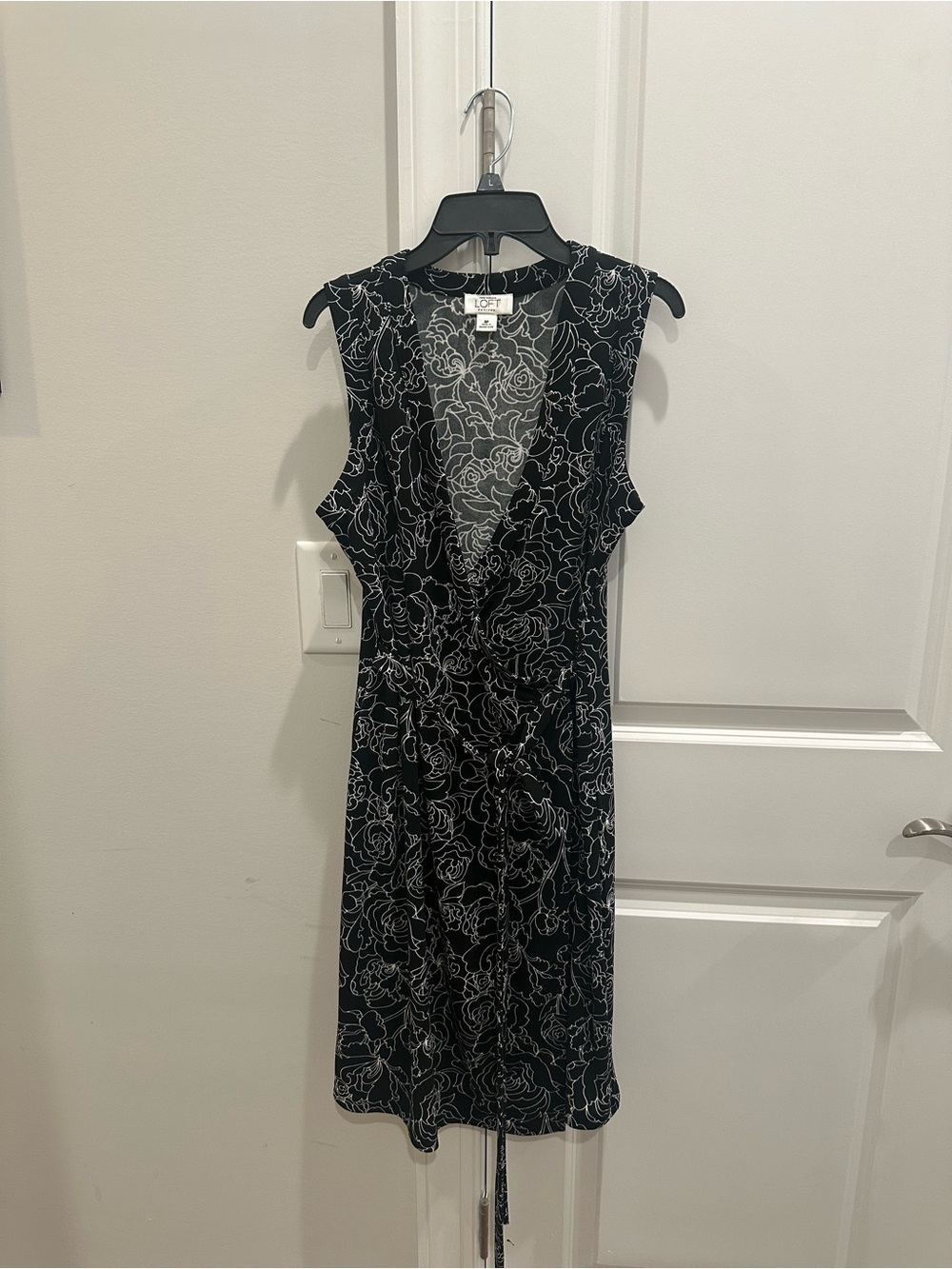 LOFT Black Dress with White Floral Outline